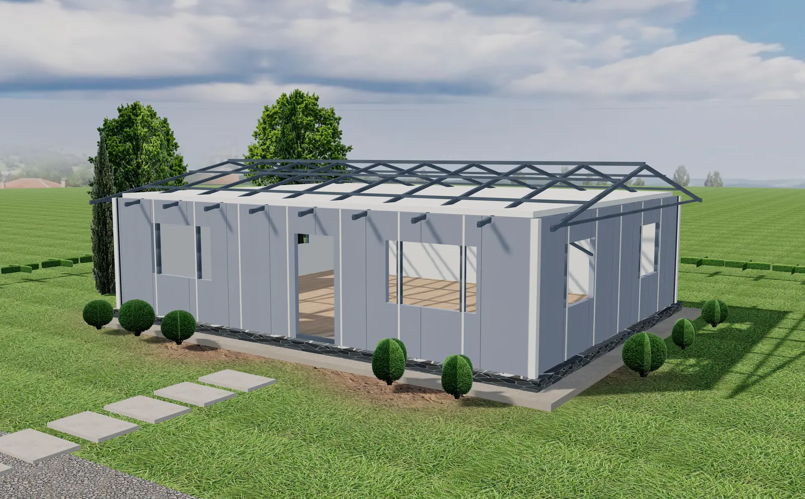 Panel montajı aşaması — 3B model görüntüsü